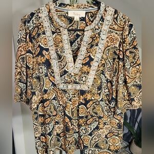 Nurture Womens Embroidered Paisley Boho Peasant Rayon Top Small